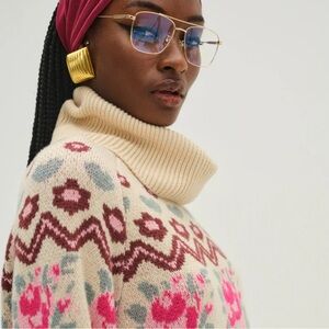 FOR LOVE & LEMONS Ski Lodge Knit Oversized Sweater Dress Floral | medium